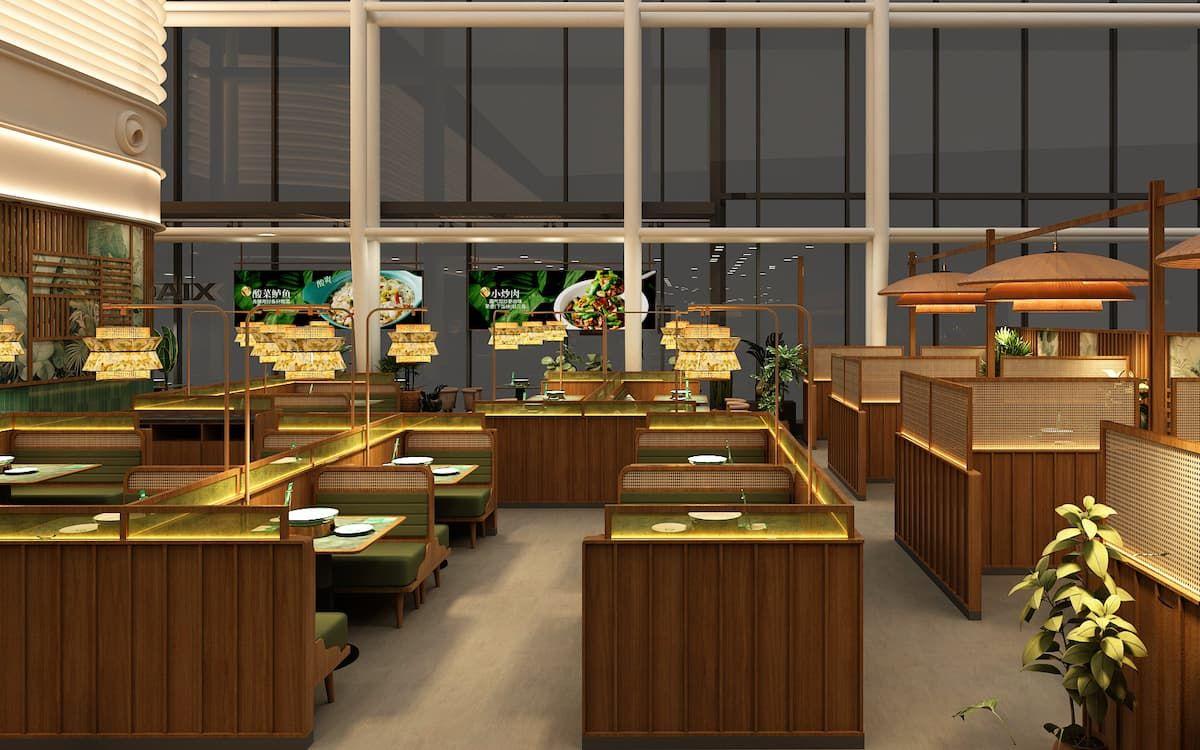 Xiaojiaotian dining room with signature backlit dish panels